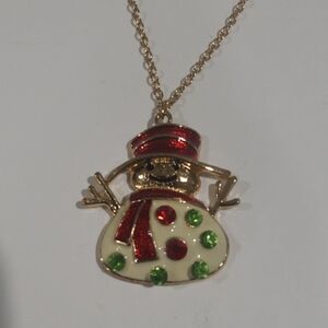 Festive Snowman Pendant Necklace - Red, Green, & Gold - women's Fashion Jewelry